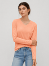 YUCOLEN Women's V Neck Long Sleeve Shirt Cotton Blend Soft Performance Tee in Apricot
