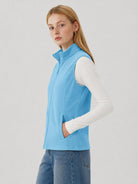 YUCOLEN Women's Full Zip Fleece Vest Anti-Static Sleeveless Jacket with Pockets in Aqua Blue