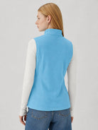 YUCOLEN Women's Full Zip Fleece Vest Anti-Static Sleeveless Jacket with Pockets in Aqua Blue