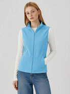 YUCOLEN Women's Full Zip Fleece Vest Anti-Static Sleeveless Jacket with Pockets in Aqua Blue