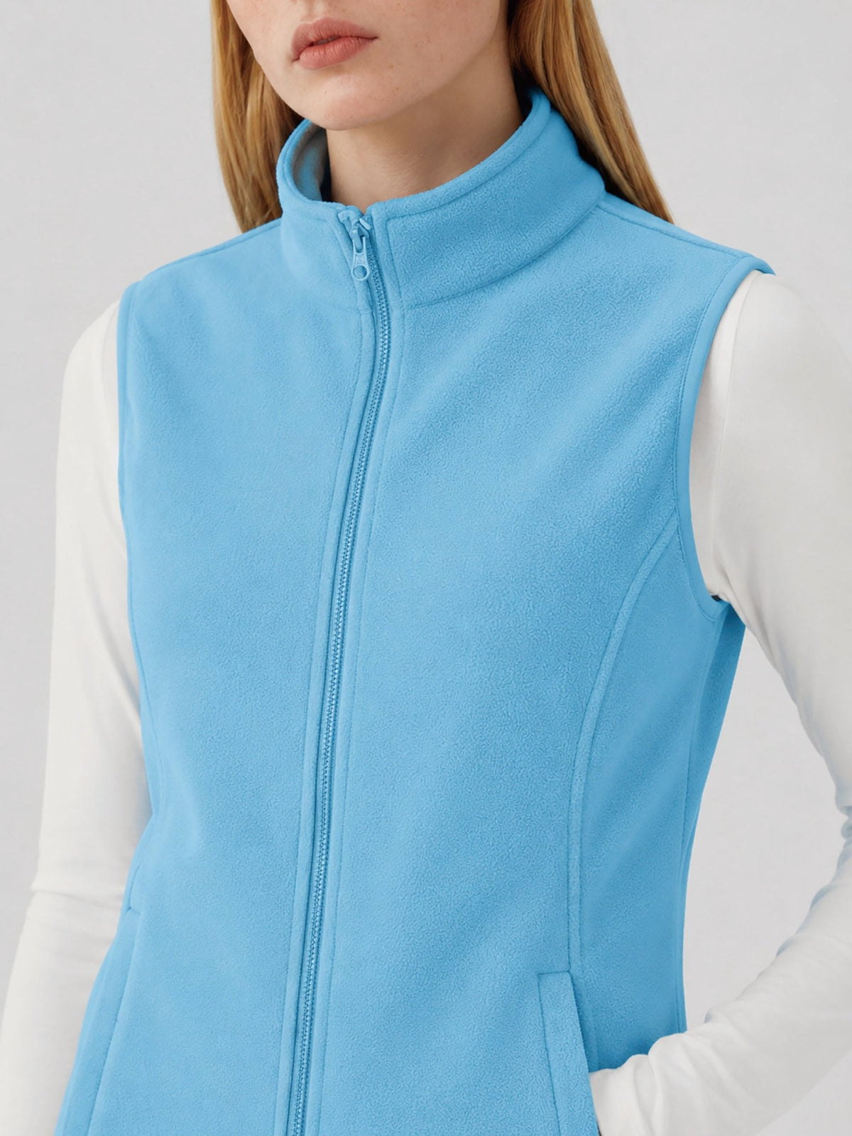YUCOLEN Women's Full Zip Fleece Vest Anti-Static Sleeveless Jacket with Pockets in Aqua Blue
