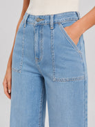 YUCOLEN Women's High Waisted Straight Leg Stretchy Denim Jeans with Pockets in Aqua Blue