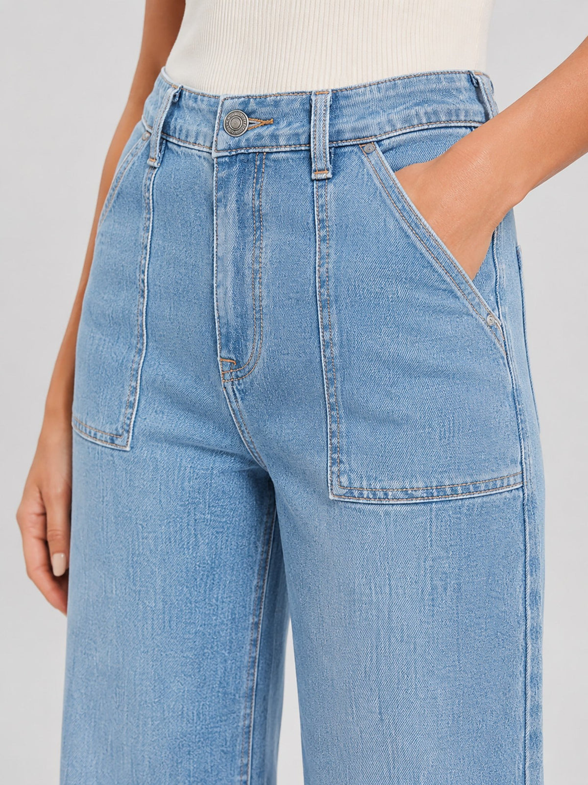 YUCOLEN Women's High Waisted Straight Leg Stretchy Denim Jeans with Pockets in Aqua Blue