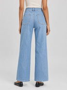 YUCOLEN Women's High Waisted Straight Leg Stretchy Denim Jeans with Pockets in Aqua Blue