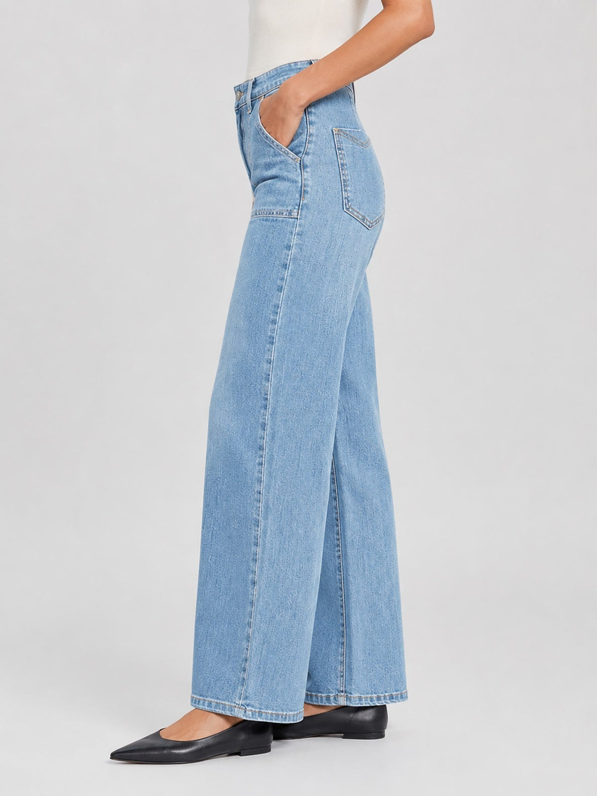 YUCOLEN Women's High Waisted Straight Leg Stretchy Denim Jeans with Pockets in Aqua Blue