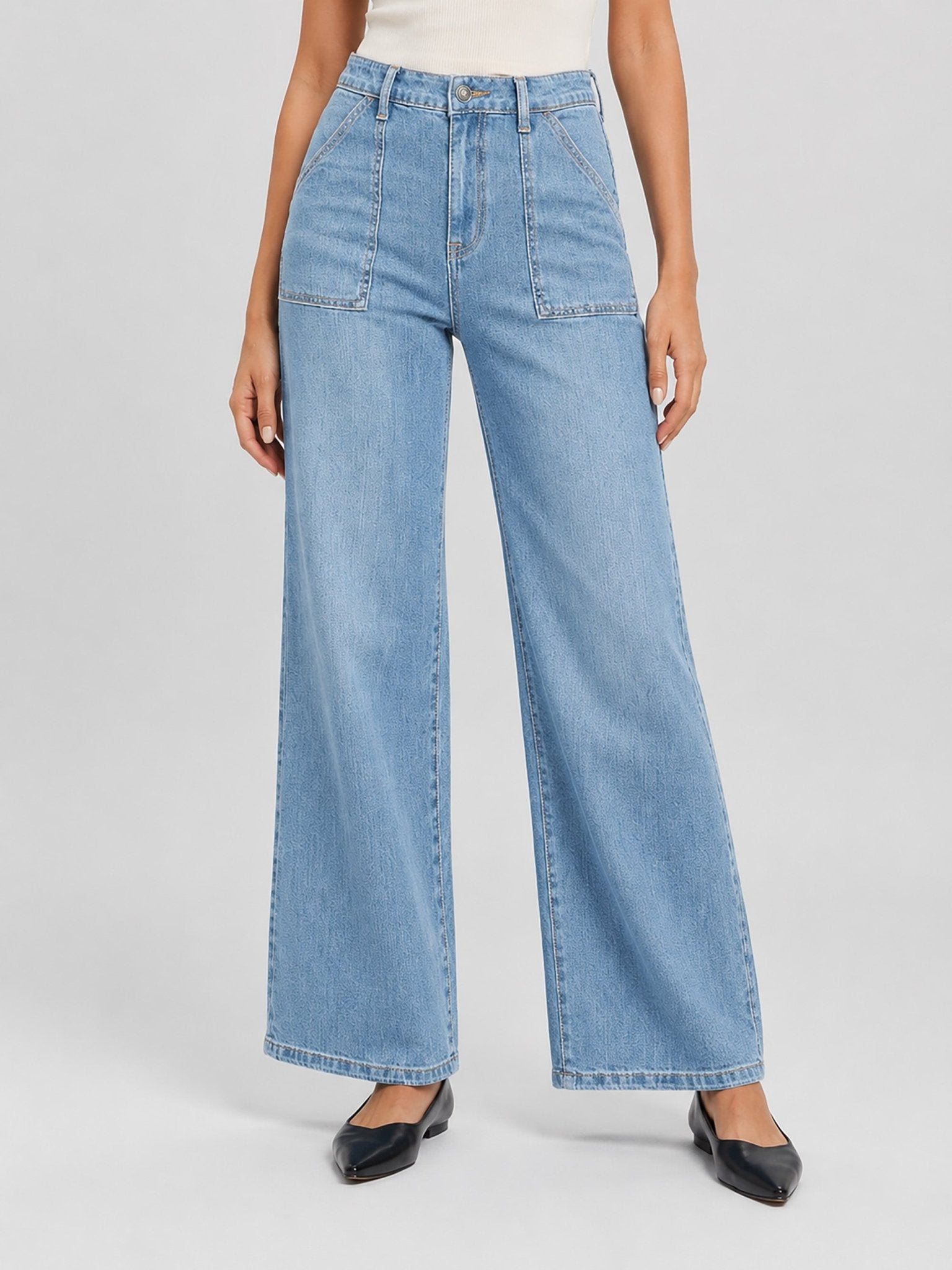 YUCOLEN Women's High Waisted Straight Leg Stretchy Denim Jeans with Pockets in Aqua Blue