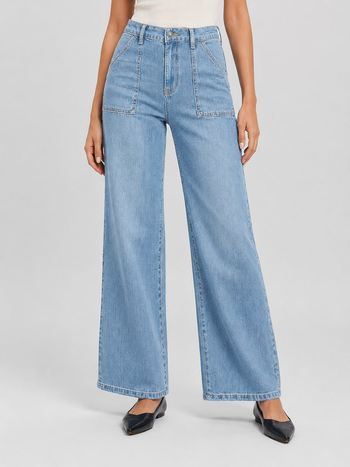 YUCOLEN Women's High Waisted Straight Leg Stretchy Denim Jeans with Pockets in Aqua Blue