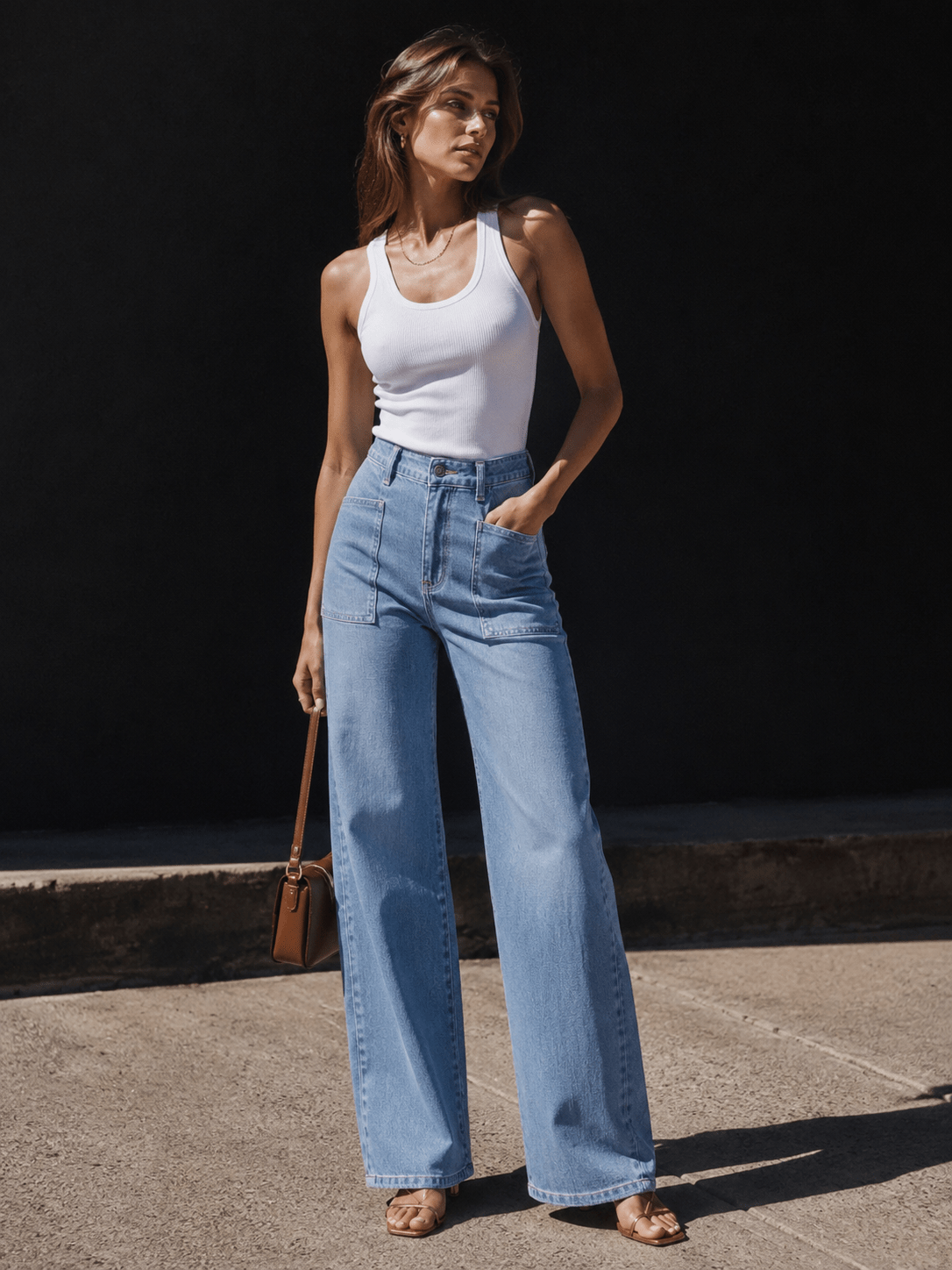 YUCOLEN Women's High Waisted Straight Leg Stretchy Denim Jeans with Pockets in Aqua Blue