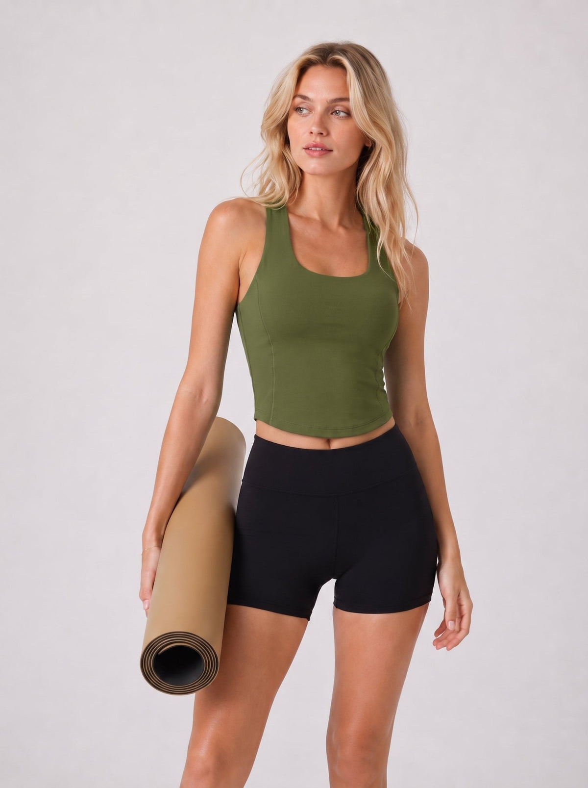 YUCOLEN Women Crop Workout Tank Top with Built in Bra Padded Racerback Yoga Top in Army Green