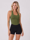 YUCOLEN Women Crop Workout Tank Top with Built in Bra Padded Racerback Yoga Top in Army Green