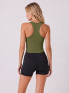 YUCOLEN Women Crop Workout Tank Top with Built in Bra Padded Racerback Yoga Top in Army Green