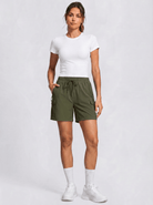 YUCOLEN Women's 5 Inch Quick Dry Hiking Cargo Shorts UPF 50 Plus Lightweight Athletic Shorts in Army Green