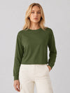 YUCOLEN Women's Breathable Cotton Blend Long Sleeve Crewneck Cropped Top in Army Green