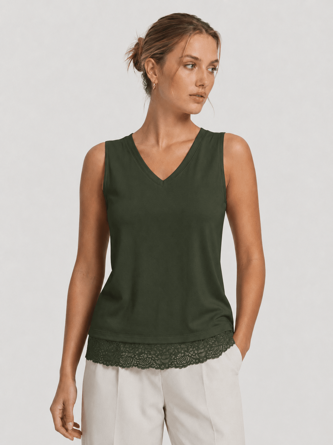 YUCOLEN Women's Lightweight Sleeveless Tank Top - Stretch Workout Shirt in Army Green