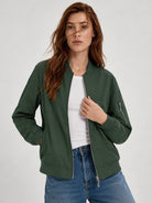 YUCOLEN Women's Lightweight Water Resistant Bomber Jacket 5-Pocket Utility Windbreaker in Army Green