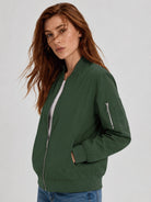 YUCOLEN Women's Lightweight Water Resistant Bomber Jacket 5-Pocket Utility Windbreaker in Army Green