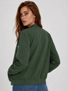 YUCOLEN Women's Lightweight Water Resistant Bomber Jacket 5-Pocket Utility Windbreaker in Army Green
