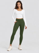 YUCOLEN Women's Outdoor Stretch Leggings with High Waist and Pockets in Army Green