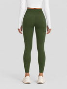 YUCOLEN Women's Outdoor Stretch Leggings with High Waist and Pockets in Army Green