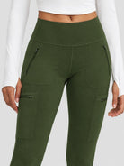 YUCOLEN Women's Outdoor Stretch Leggings with High Waist and Pockets in Army Green