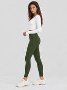YUCOLEN Women's Outdoor Stretch Leggings with High Waist and Pockets in Army Green
