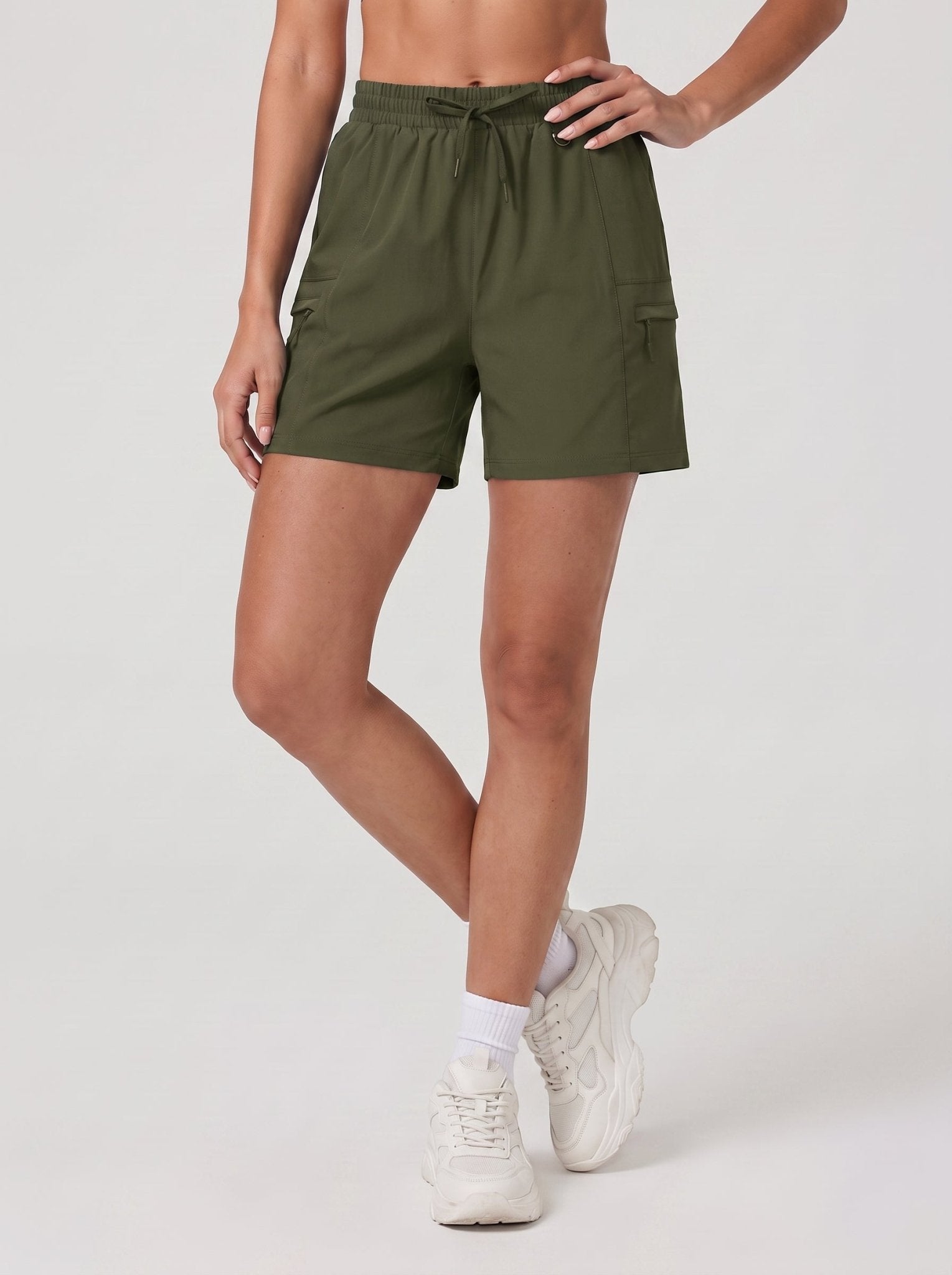 YUCOLEN Women's Quick Dry Hiking Cargo Shorts UPF 50 Plus Lightweight 5 Inch Athletic Shorts in Army Green