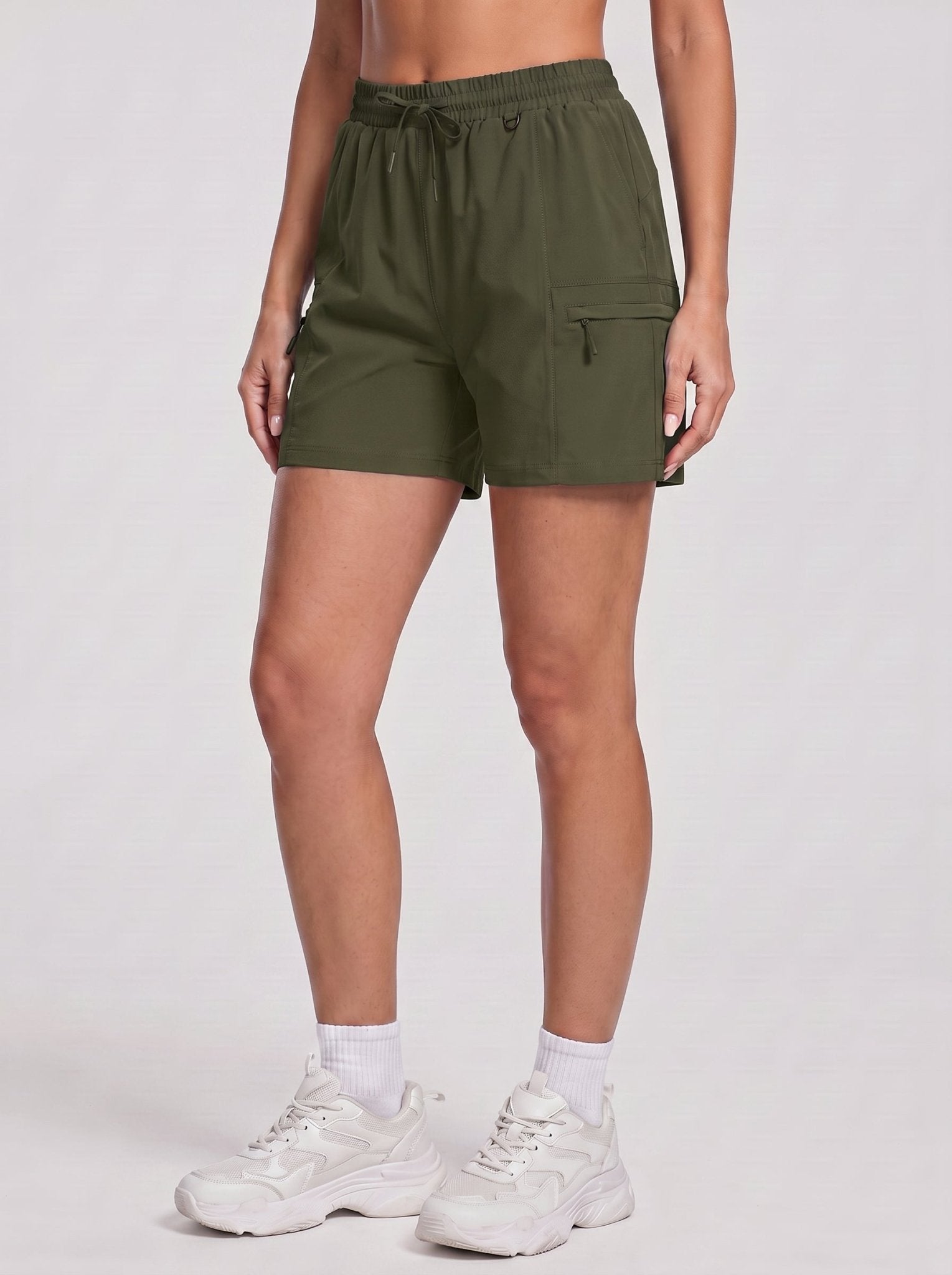 YUCOLEN Women's Quick Dry Hiking Cargo Shorts UPF 50 Plus Lightweight 5 Inch Athletic Shorts in Army Green