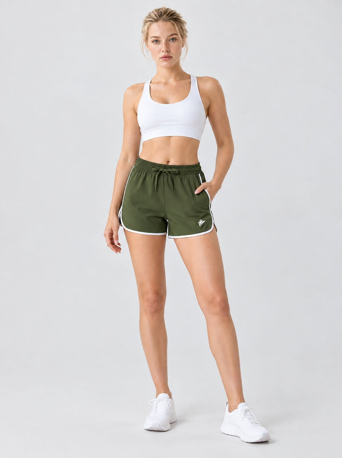 YUCOLEN Womens Quick Dry Running Shorts with Pockets Lightweight Athletic Fit in Army Green