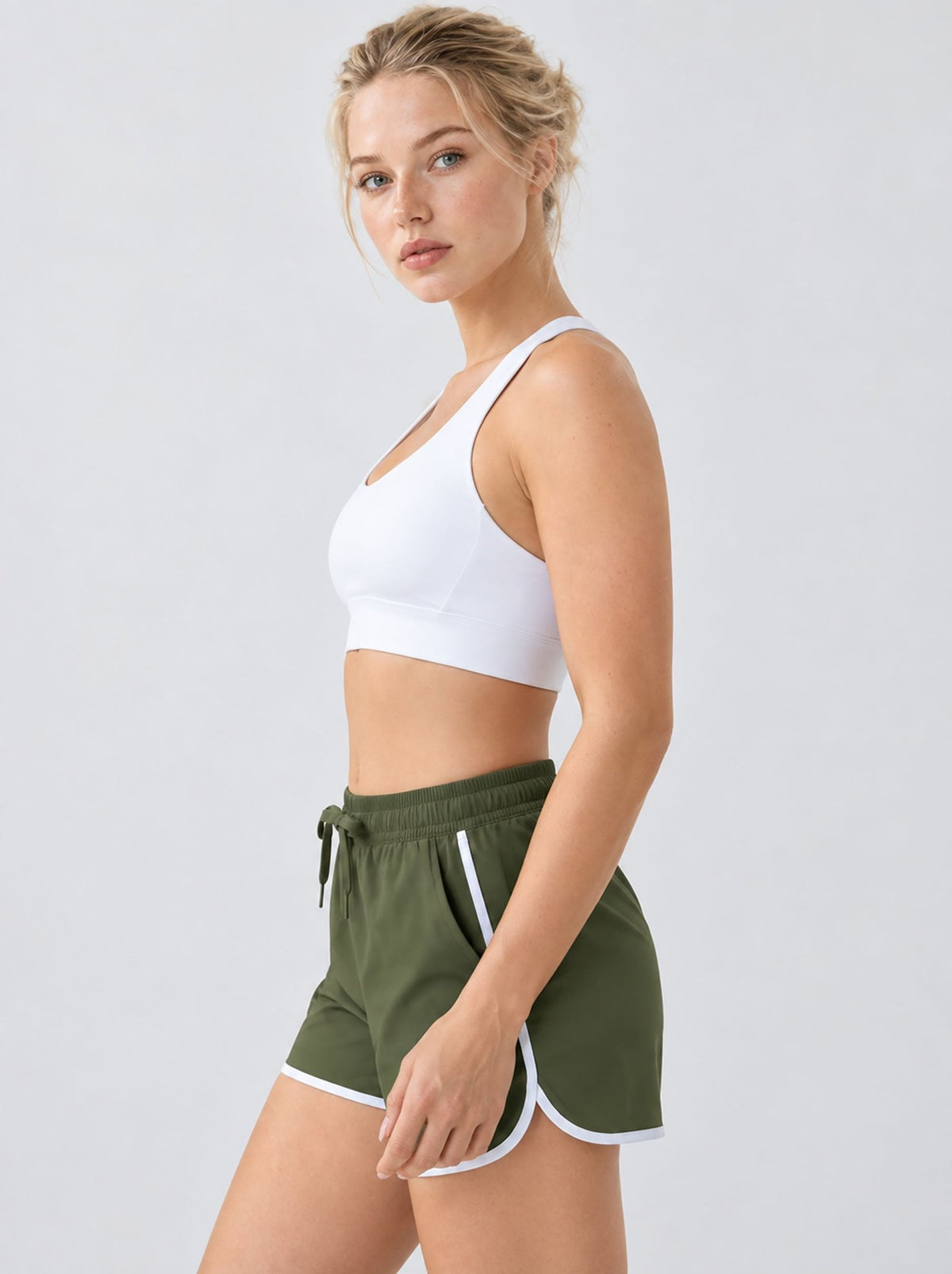 YUCOLEN Womens Quick Dry Running Shorts with Pockets Lightweight Athletic Fit in Army Green