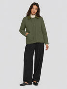 YUCOLEN Women's Quilted Jacket Retro Corduroy Collar Lightweight Padded Coat in Army Green