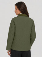YUCOLEN Women's Quilted Jacket Retro Corduroy Collar Lightweight Padded Coat in Army Green
