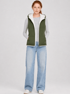 YUCOLEN Women's Reversible Puffer Fleece Lined Hooded Vest in Army Green