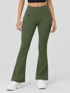 YUCOLEN Women's Thermal Water Resistant Fleece Lined Flare Leggings with 3 Pockets in Army Green