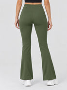 YUCOLEN Women's Thermal Water Resistant Fleece Lined Flare Leggings with 3 Pockets in Army Green