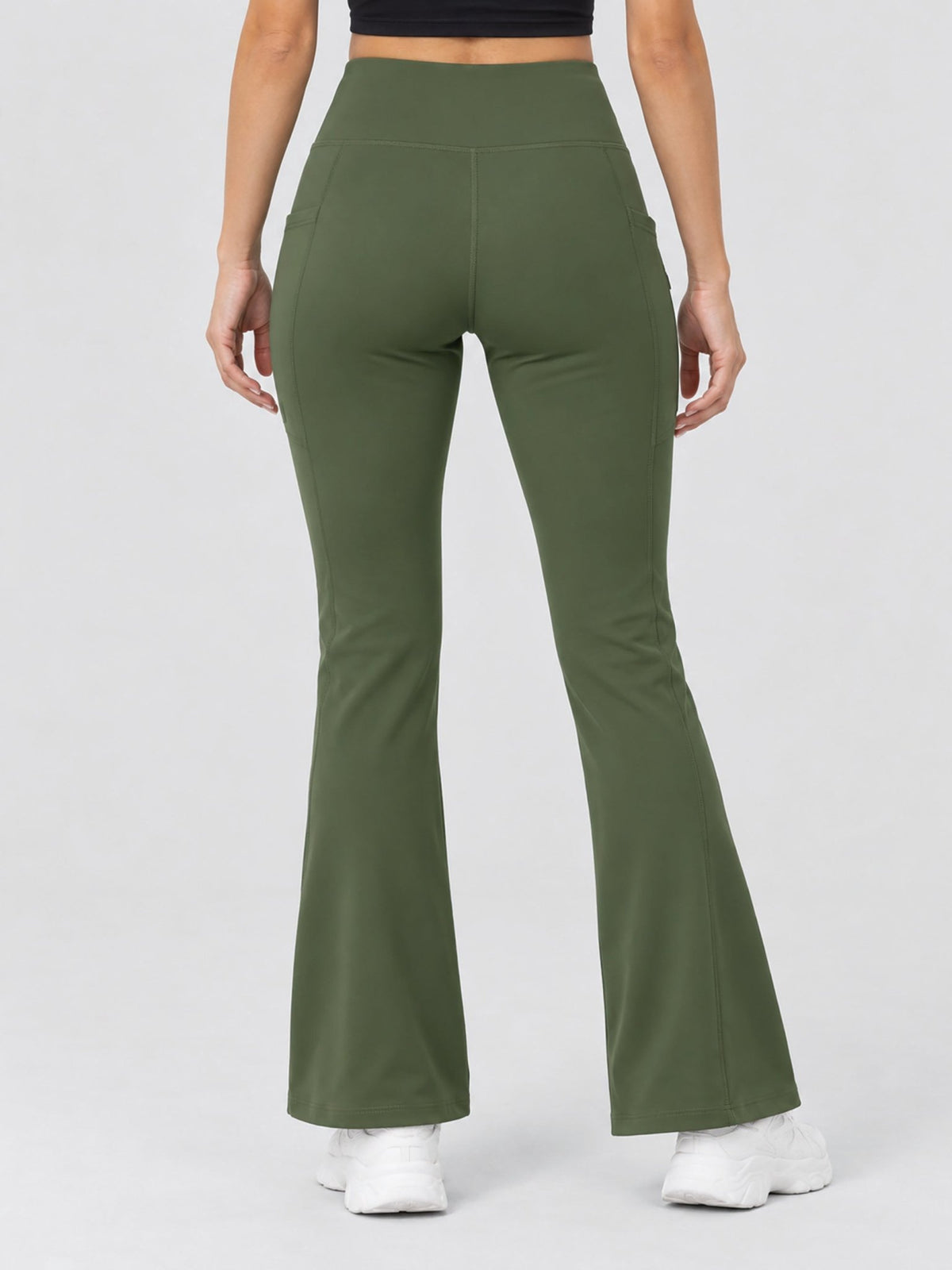YUCOLEN Women's Thermal Water Resistant Fleece Lined Flare Leggings with 3 Pockets in Army Green