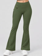 YUCOLEN Women's Thermal Water Resistant Fleece Lined Flare Leggings with 3 Pockets in Army Green