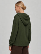 YUCOLEN Women's Waffle Knit Oversized Hoodie 4-Button Henley Pullover in Army Green