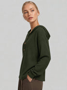 YUCOLEN Women's Waffle Knit Oversized Hoodie 4-Button Henley Pullover in Army Green
