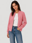 YUCOLEN Women's Lightweight Water Resistant Bomber Jacket 5-Pocket Utility Windbreaker in Ash Pink