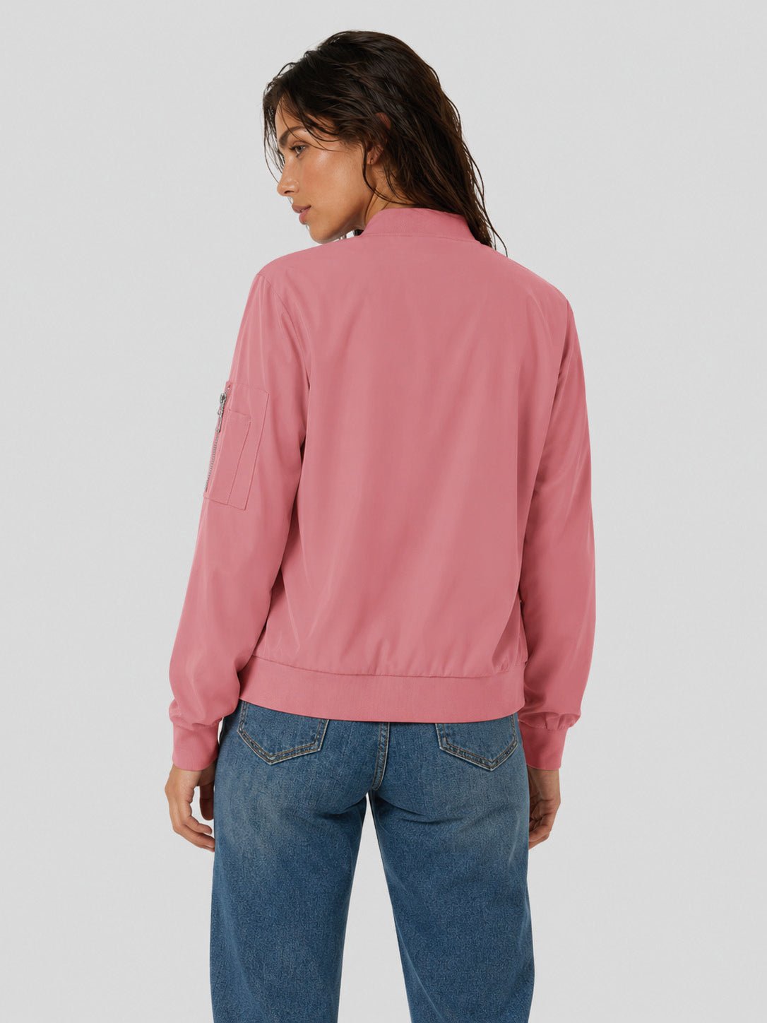 YUCOLEN Women's Lightweight Water Resistant Bomber Jacket 5-Pocket Utility Windbreaker in Ash Pink