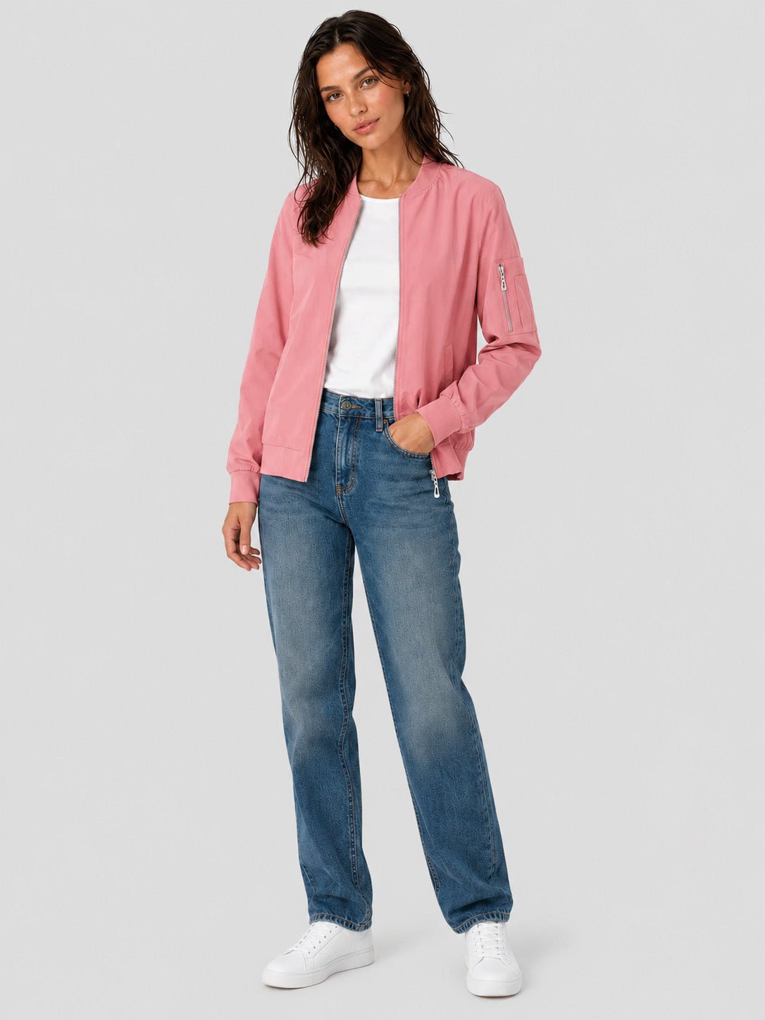 YUCOLEN Women's Lightweight Water Resistant Bomber Jacket 5-Pocket Utility Windbreaker in Ash Pink