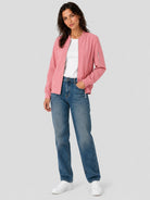 YUCOLEN Women's Lightweight Water Resistant Bomber Jacket 5-Pocket Utility Windbreaker in Ash Pink
