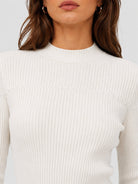 YUCOLEN Women's Mock Neck Ribbed Slim Fit Sweater Soft Wool Blend Pullover in Beige white