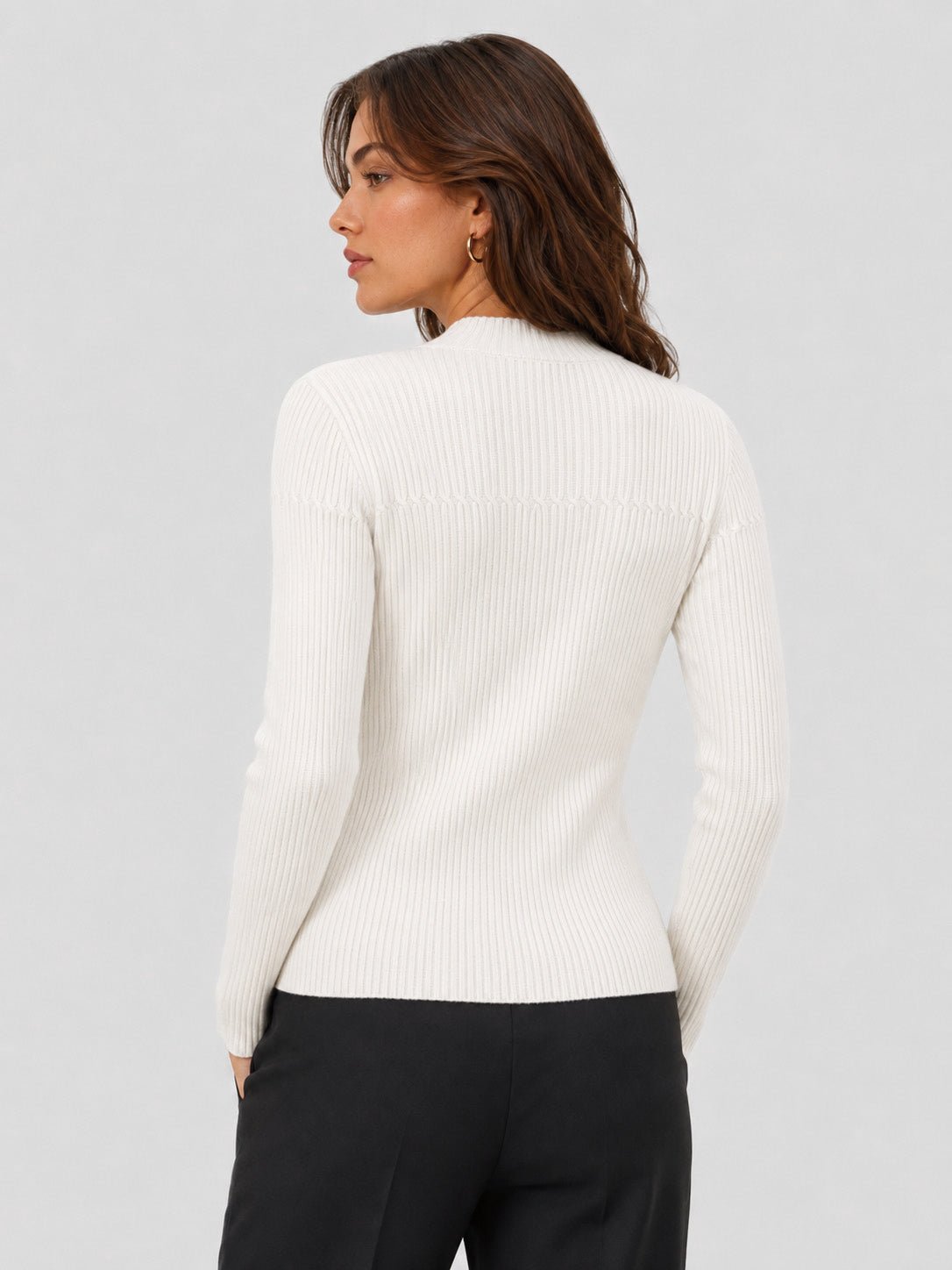YUCOLEN Women's Mock Neck Ribbed Slim Fit Sweater Soft Wool Blend Pullover in Beige white