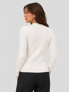 YUCOLEN Women's Mock Neck Ribbed Slim Fit Sweater Soft Wool Blend Pullover in Beige white