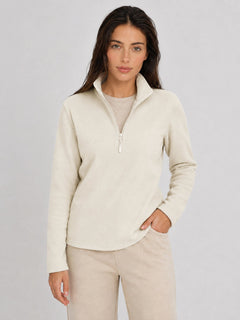 YUCOLEN Women's Quarter Zip Polar Fleece Pullover Lightweight Warm Sweatshirt in Beige