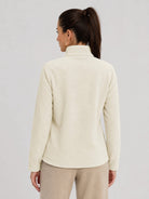YUCOLEN Women's Quarter Zip Polar Fleece Pullover Lightweight Warm Sweatshirt in Beige