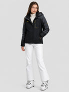 YUCOLEN Women's Waterproof Ski Jacket Fleece Lined Insulated Snow Coat with Detachable Hood in Black Grey