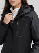 YUCOLEN Women's Waterproof Ski Jacket Fleece Lined Insulated Snow Coat with Detachable Hood in Black Grey