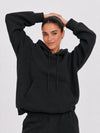 YUCOLEN Unisex Oversized Cotton Fleece Hoodie with Kangaroo Pocket in Black
